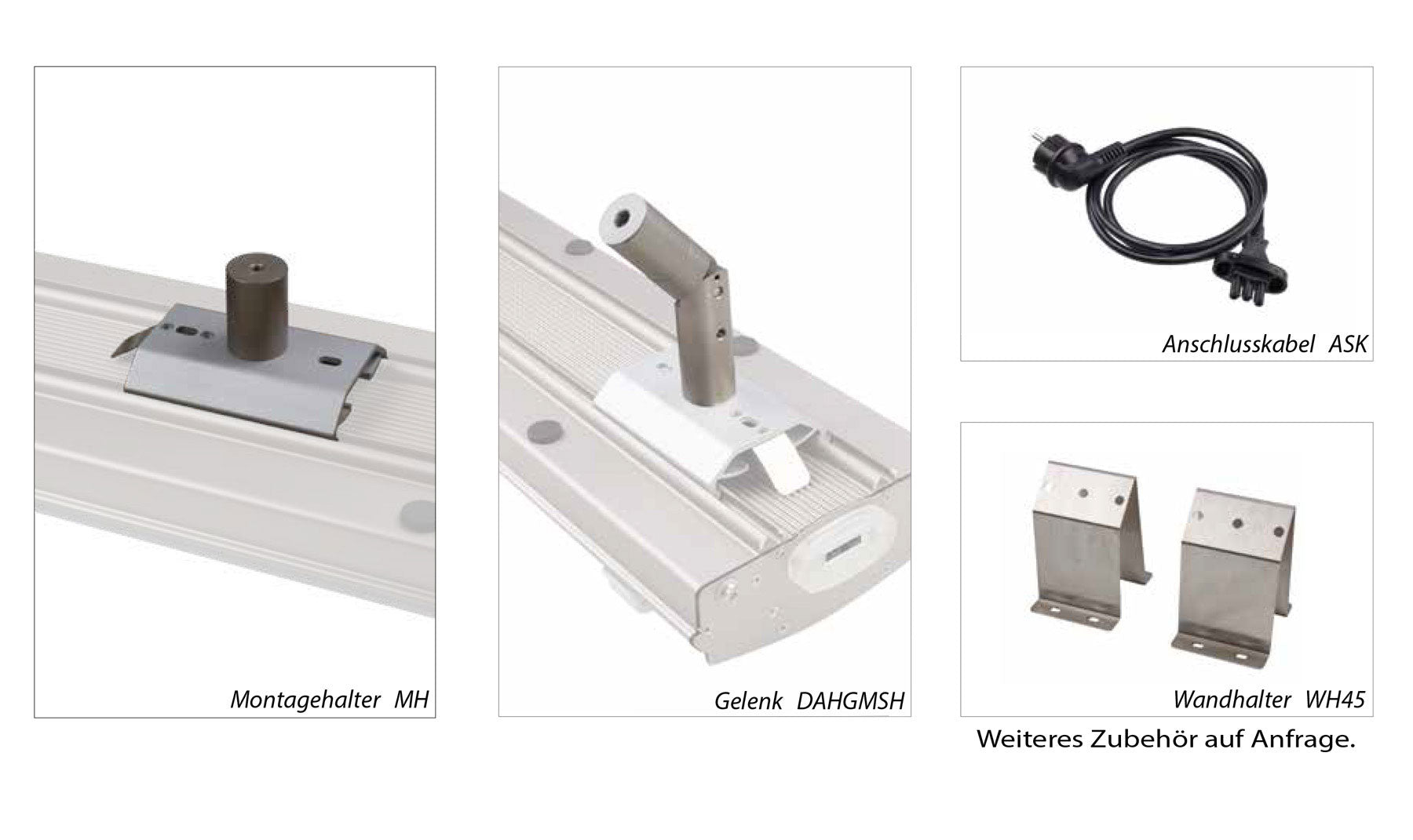 Heat Zone Dunkelstrahler Zubehör – Montagezubehör Befestigung gerade, Befestigung einstellbar, Wandhalter, Kabel